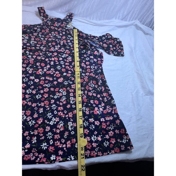 Michael Kors Womens XL Floral Cold Shoulder Blouse Navy Pink Halter Top - Picture 6 of 6
